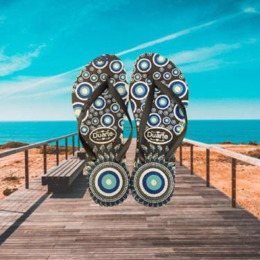 Imagem de Chinelo Feminino Adulto Estampado - Duarte, Preto, Azul olho grego ref