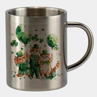 Imagem de Caneca de Inox Premium Prateada 400ml TURMA GATINHOS ST PATRICKS DAY 3