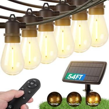 Imagem de KYY Cordão de luzes solares de 1,5 m (48+6) FT ao ar livre com controle remoto de porta USB, luzes de pátio à prova d'água e inquebráveis com painel alimentado por energia solar, lâmpadas LED vintage