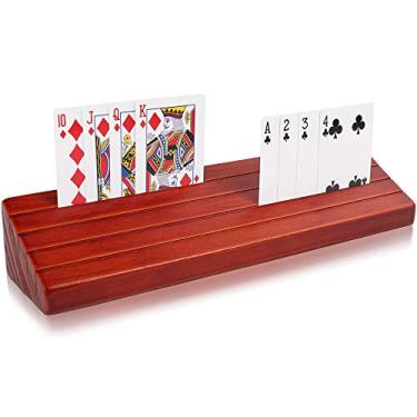 Imagem de LotFancy Porta-cartas de baralho para crianças, adultos, idosos, grandes porta-cartões de madeira mãos livres para noites de jogos de cartas em família, canasta, festas de pôquer, versão longa de 35