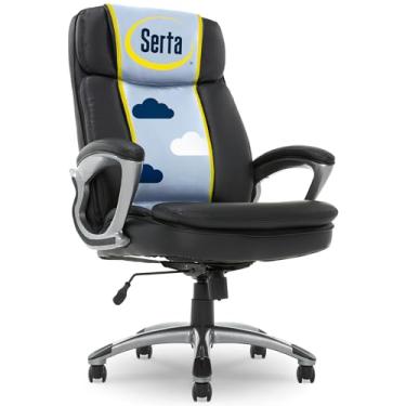 Imagem de Serta Cadeira executiva de escritório grande e alta encosto alto conforto lombar ergonômico o dia todo, couro colado, preto