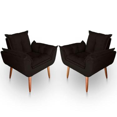 Imagem de Kit 02 Poltrona Para Sala E Quarto Decorativa Opala Suede Cor Marrom