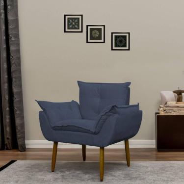 Imagem de Poltrona Decorativa Para Sala E Quarto Opala Suede Herrero Cor:azul Marinho