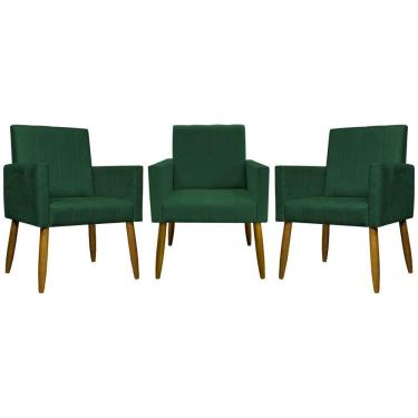 Imagem de Kit 3 Poltronas Decorativas Confortáveis Mari - Verde Suede
