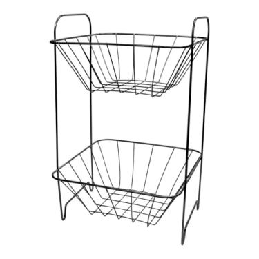 Imagem de Fruteira De Dois Andares Preta Organização E Beleza Para Sua Cozinha