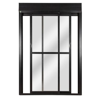Imagem de Porta Correr 2 Folhas Com Persiana Integrada Controle Remoto 220x120cm Esquadr Preto