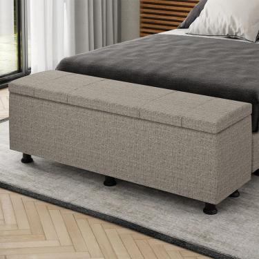 Imagem de Baú Sapateira Estofada Casal 140 Cm Venus Linho Skybox Marrom