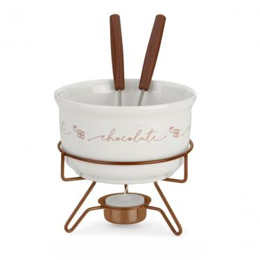 Imagem de Conjunto Aparelho De Fondue Chocolate Porcelana Casal 5 Peças Doce Frutas Cerâmica
