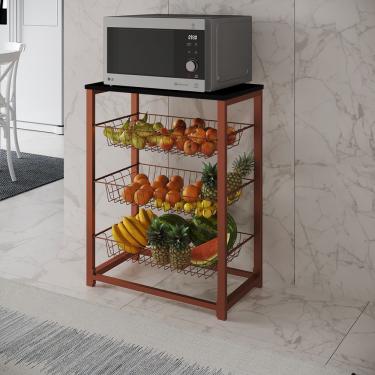 Imagem de Fruteira Com Suporte Para Micro-Ondas Barcelona Aço Cobre Cesto Cobre Tampo Preto - Cor: Marrom