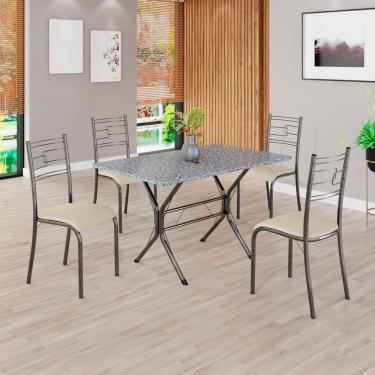 Imagem de Conjunto Sala De Jantar Mesa Retangular 100x60cm Tampo Granito Ocre 4 Cadeiras Paraty Creme - Mart Prata