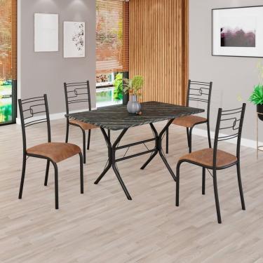 Imagem de Conjunto Sala De Jantar Mesa Retangular 100x60cm Tampo Pedra Ardósia Indiana 4 Cadeiras Paraty C. Marrom - Preto Fosco