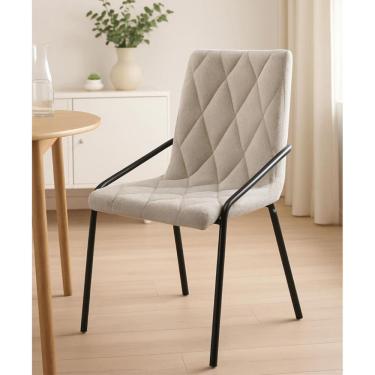 Imagem de Cadeira Estofada com Costura Decorativa e Base em Aço Carbono Pintura Epóxi – Yara Exclusiva