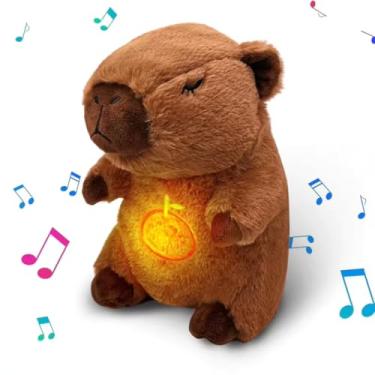 Imagem de Bebê Capivara que Respira, ROSA, Ursinho de Pelúcia 28cm, com Luz Noturna e Melodias Relaxantes, Brinquedo para Dormir