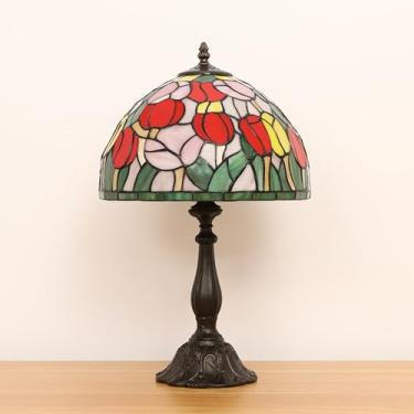 Imagem de FUMAT Luminária De Mesa Tiffany Para Sala Estar, Vitral, Tulipas, Feita À Mão, Quarto, 30X30X48 Cm, Cabeceira Alta, Decoração Casa, Escritório, Leitura, Com Lâmpada Led E26