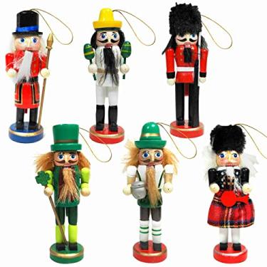 Imagem de SurpriseSeptember Conjunto De 6 Enfeites Quebra-Nozes Natal, Bonecos Madeira Pintada 5 Pol., Soldado Para Festa, Decorações Mesa Pendurar Na Árvore (B)