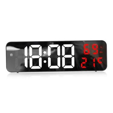 Imagem de Relógio digital LED, relógio de parede digital espelhado de 23 cm, parede de LED com exibição de data de temperatura, sem bateria