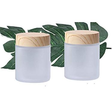 Imagem de Healthcom 2 Peças De Potes Vidro Vazios 100 Gramas/100 Ml, Creme Cosmético Fosco, Tampa Madeira, Recipiente Recarregável, Caixa Loção Facial, Maquiagem Faça Você Mesmo, Bálsamo Labial, Sombra