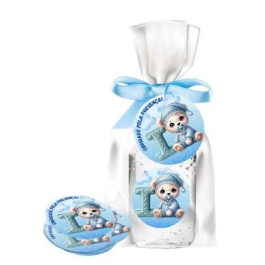 Imagem de kit 25 Lembrancinhas Alcool Gel Ursinho Azul Maternidade e Chá De Bebê