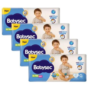 Imagem de KIT 4 Fraldas Infantil Babysec Hiper Todos os Tamanhos, G- 60 Unidades