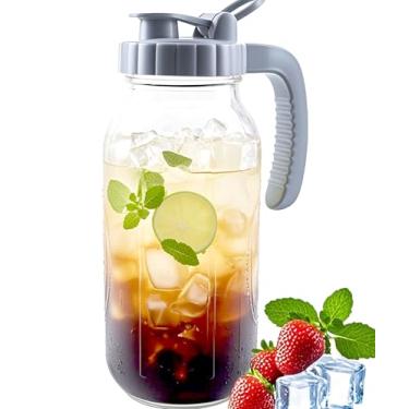Imagem de Jarra de vidro de 1,814 g, jarra de vidro com tampa, 1,8 litro de boca larga, jarra de chá solar, 2 litros, jarra de água quente para café, limonada, bebidas, leite, recipiente de suco para geladeira