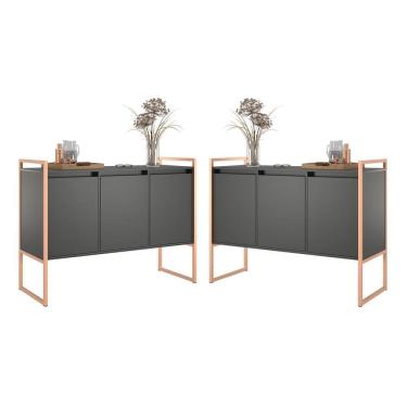 Imagem de Buffet Industrial 3 Portas Preto Cobre Conjunto 2 Unidades