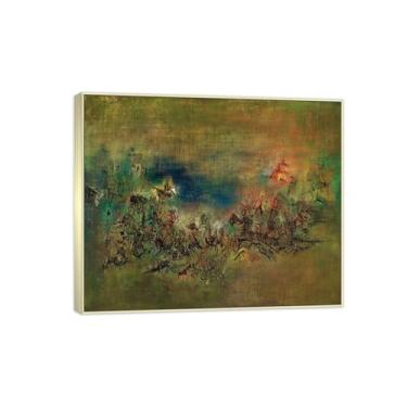 Imagem de MUHJDYC Zao Wou-ki Pintura famosa abstrata - imagem de arte em tela - arte de parede para sala de estar - reprodução de impressões (sem título 11) moldura prata 20x25cm-8x10in