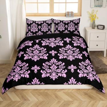 Imagem de Erosebridal Capa de edredom de damasco gótico violeta, Queen, vintage, gótico, roxo, floral, para adolescentes e adultos, conjunto de cama boêmio com arte exótica para mulheres e homens, conjunto de