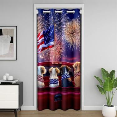 Imagem de jejeloiu Cortina de porta de 4 de julho para privacidade de porta 1 painel, 86 cm x 203 cm Dia da Independência 30%-50% cortina divisória de quarto bandeira americana cães capa de armário para quarto