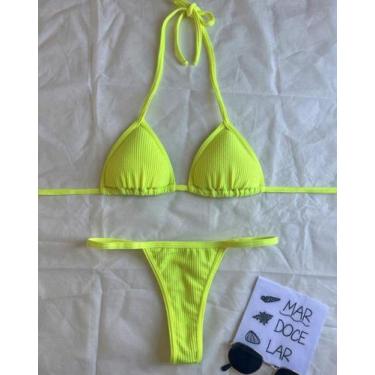 Imagem de Conjunto de Biquini Feminino Na Cor Amarelo Cortininha Calcinha Fio De