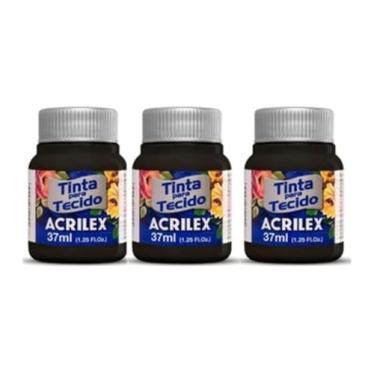 Imagem de Tinta Para Tecido Fosca Acrilex 37ml 3 Unidades Artesanato Fixação Frio Alta Cobertura – Fixação a Frio e Alta Cobertura Com Acabamento Fosco, Este Kit É A Escolha Perfeita Para Quem Busca Qualidade (Preto 520)