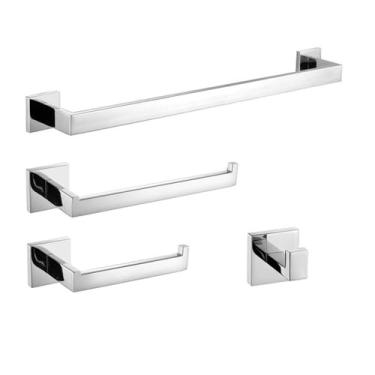 Imagem de Conjunto de ferragens para banheiro em cromo polido - Toalheiro de aço inoxidável, suporte para papel higiênico, ganchos para roupão - Acessórios para banheiro com acabamento espelhado, kit para 4 ter