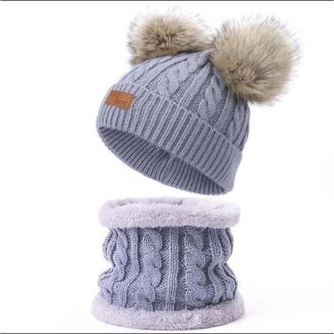 Imagem de Kit Infantil Bebê Touca Pompom Gorro Cachecol Gola Lã Inverno De Frio 