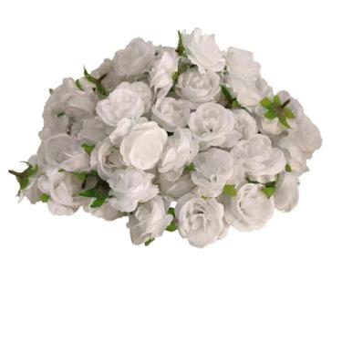 Imagem de Cabeças de rosas brancas de 5,5 cm a granel artificial, cabeças de flor de rosa de cetim, 80 peças de cabeças de rosa de seda, flor falsa, sem haste para poço de flores faça você mesmo, flores