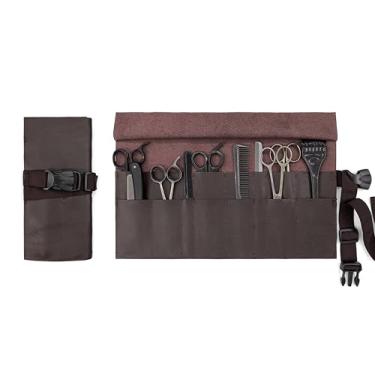Imagem de Under NY Sky Estojo Porta Tesoura - Salão de Beleza, Barbearia - Case Rolo Portátil em Couro Legítimo para Corte de Cabelo, Pente, Pincél, Lápis Maquiagem - Barbeiro, Cabeleireiro, Maquiador - Marrom