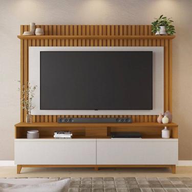 Imagem de Estante para TV Até 65 Polegadas 2 Portas Ripado Havana Freijó Trend/Off White Tx - Pnr Móveis