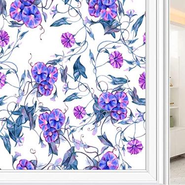 Imagem de Película de janela de privacidade de flores, textura de estilo floral, filme de vidro para sala de estar e escritório em casa, L90 x C 190 cm