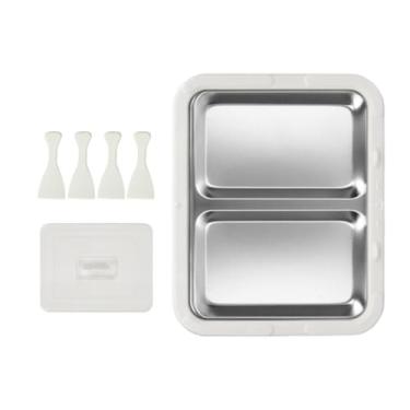 Imagem de Fenteer Máquina de sorvete, bandeja para rolos de iogurte congelado, atividades divertidas para famílias, faça você mesmo, multifuncional, verão, prato frio, Branco com Tampa