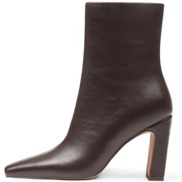 Imagem de Lovee Cosee Botas de cano curto femininas 2025 salto grosso bico quadrado botas com zíper conforto outono inverno festa escritório encontro noite viagem casual roupa, Poliuretano chocolate, 37