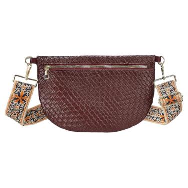 Imagem de Huwzder Bolsa de couro transversal de tecido, bolsa de ombro para o peito, pochete para mulheres, Vinho tinto, Bolsa tiracolo para guitarra Starp