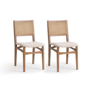 Imagem de Conjunto com 2 Cadeiras Serena com Tela Nogueira Poliéster Bege e Marrom