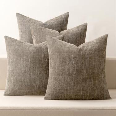 Imagem de MIULEE Conjunto de 4 capas de almofada decorativas macias de chenille para sofá cama e sala de estar cinza-acinzentado 45 x 45 cm