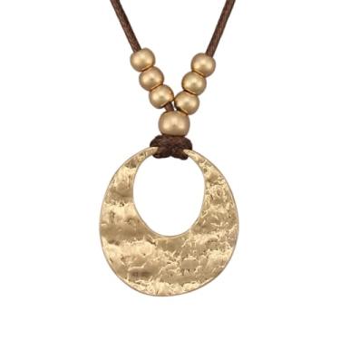 Imagem de JAOYU Colares boêmios para mulheres, colar de couro, pingente de madeira, gargantilha longa, marrom, círculo, boho, joia hippie, Couro sintético, Sem Pedra Preciosa