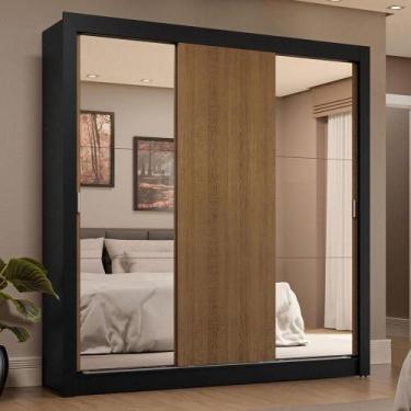 Imagem de Guarda-roupa Casal 3 Portas Correr 4 Gavetas Preto/Rústico - MADESA