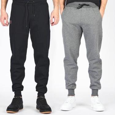 Imagem de Kit 2 Calças Jogger de Moletom Peluciado Masculino - Shenus, P, Preto,