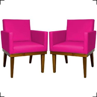 Imagem de Kit 2 Poltronas Decorativa Para Sala Recepção Consultório Escritório Base Em Madeira Divine Corino