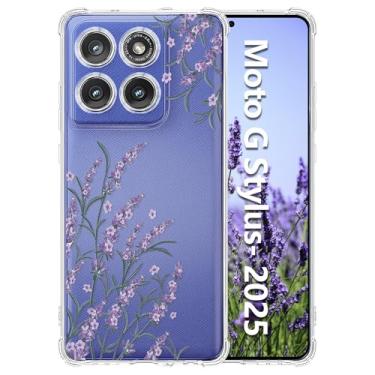 Imagem de Tcaraersing Capa transparente para Motorola Moto G Stylus 2025 com design de flor, atualizada [proteção total da câmera] à prova de choque canto transparente TPU macio para meninas mulheres capa