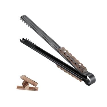 Imagem de Pinça de lenha Campingmoon FireTongs Pinça de carvão preto para churrasqueira de fogo Clipe de lenha Grampo de churrasco Grampo de clipe de 41 cm de comprimento