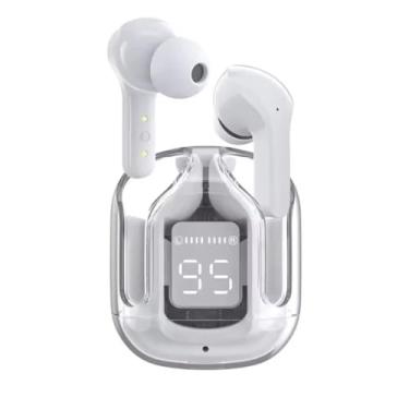 Imagem de Fones de Ouvido Bluetooth com Estojo de Carregamento Transparente, LED Digital, Display de Bateria, Resistente à Água, Branco