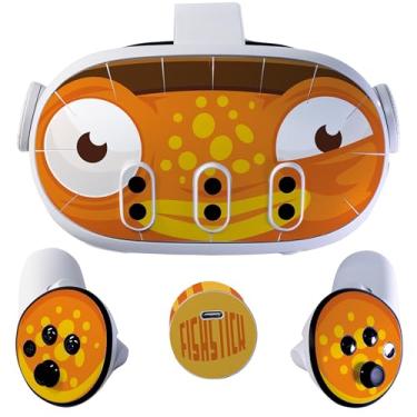 Imagem de Vinyl Skin Sticker Kit Compatible with Meta Quest 3 - Headset Space Helmet VR Accessories Skin Decals - Virtual Reality Protective Cover (Orange Fish)