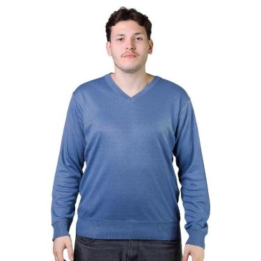 Imagem de Suéter Tricôt Gola V Masculino Broken Rules 590204 Azul-Masculino